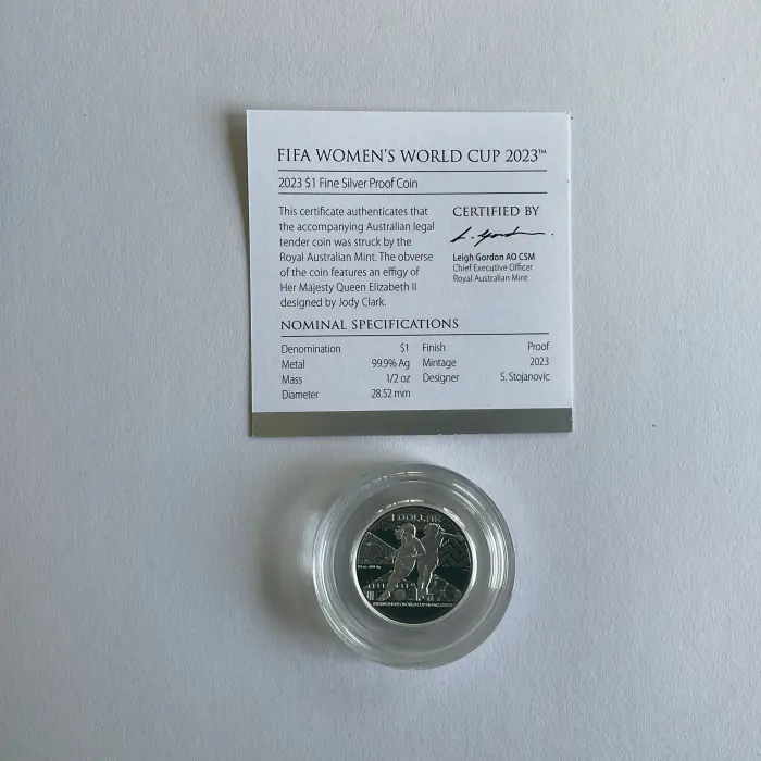 2023 $1 1/2 OZ Silver Proof Coin " FIFA Womens World Cup" AUNZ 2023