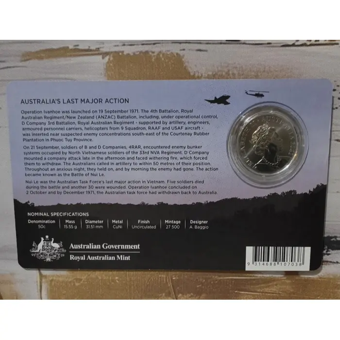 2021  50c The  Battle of Nui Le 50th Anniversary of Operation Ivanhoe