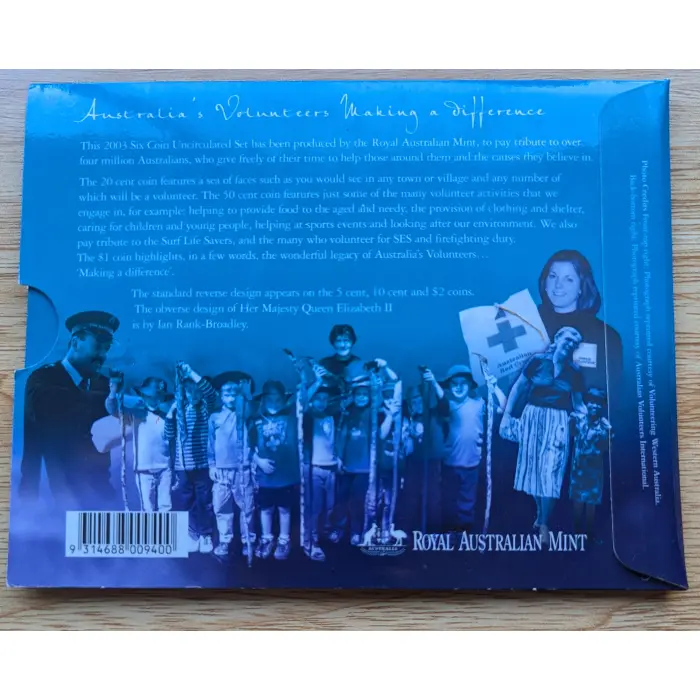 2003 Six Coin Uncirc Set AUSTRALIA'S VOLUNTEERS