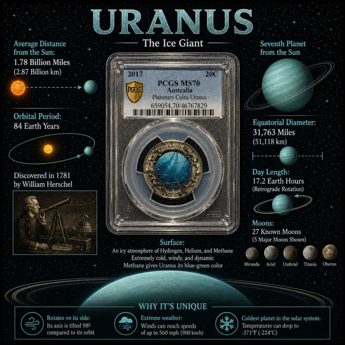  2017 Australian 20c MS70 Planetary Coins Uranus PCGS - Top Pop