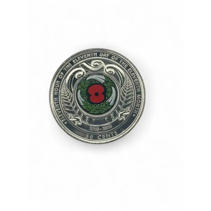 2018 New Zealand Armistice Day Red Poppy 50 Cent Coin – WWI Remembrance Uncirculated