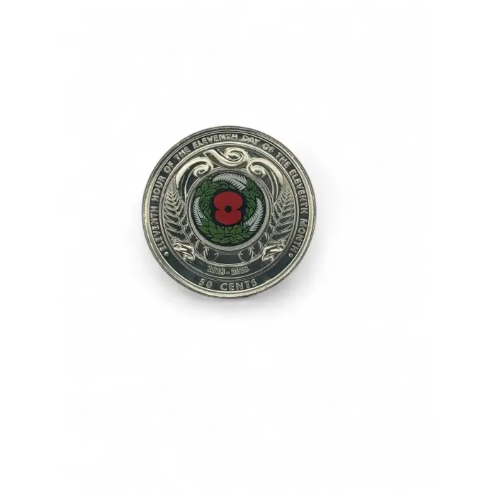 2018 New Zealand Armistice Day Red Poppy 50 Cent Coin – WWI Remembrance Uncirculated