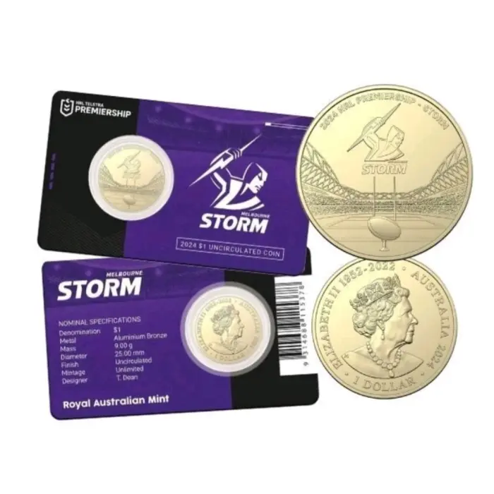 2024  $1  NRL MELBOURNE STORM CARDED COIN