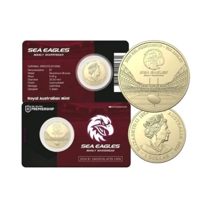 2024  $1  NRL MANLY WARRINGAH SEA EAGLES CARDED COIN