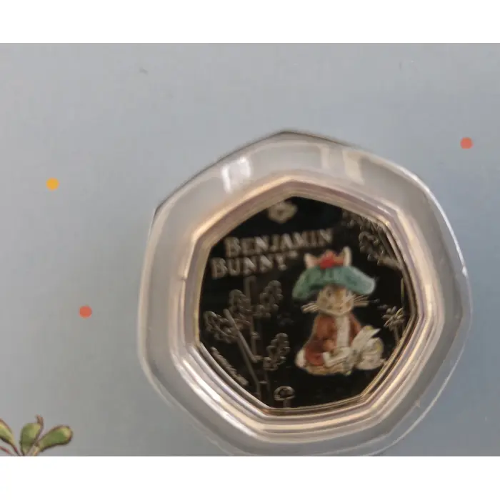 The 2023 World of Peter Rabbit Benjamin Bunny 50p BU Colour Coin