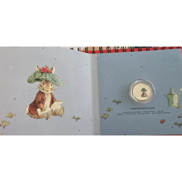 The 2023 World of Peter Rabbit Benjamin Bunny 50p BU Colour Coin