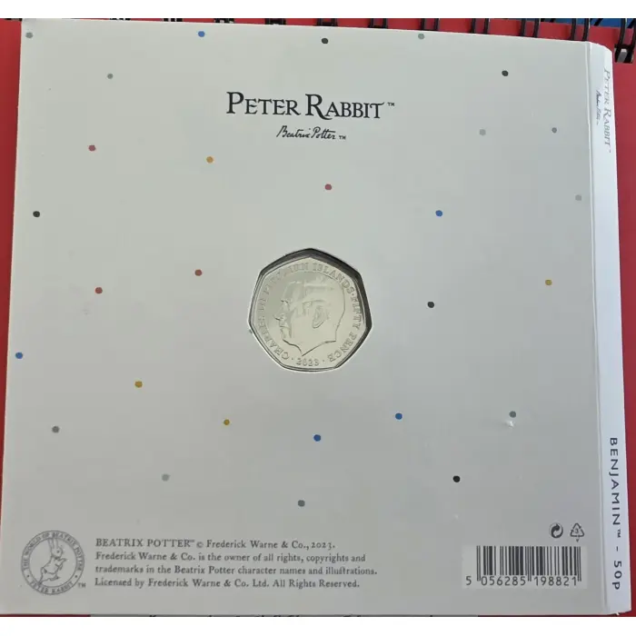 The 2023 World of Peter Rabbit Benjamin Bunny 50p BU Colour Coin