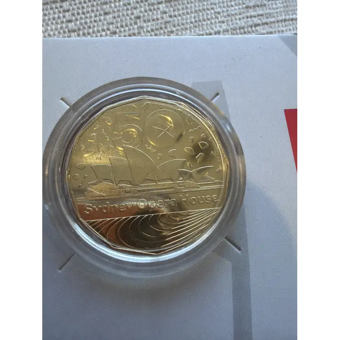 2023 Australia Sydney Opera House 50 years UNC Gold colour 50c cent Coin in Card