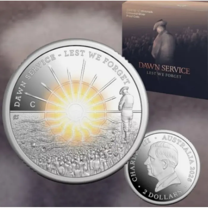 2026 $2 Coloured C Mintmark Silver Proof - Dawn Service Anzac