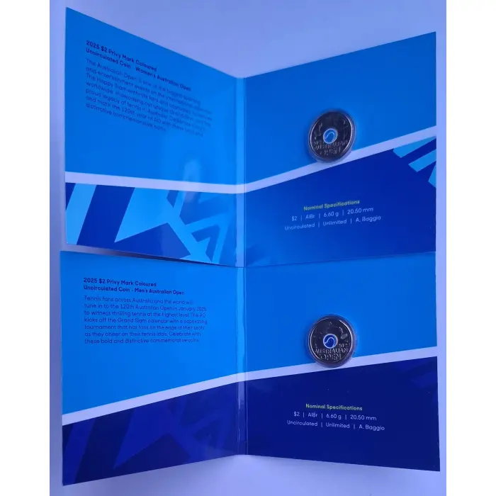 2025 $2 Australian Open Men's + Women's Privy Coin Set (Blue/ Light Blue)