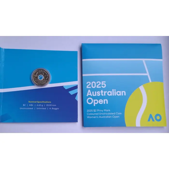 2025 $2 Australian Open Men's + Women's Privy Coin Set (Blue/ Light Blue)