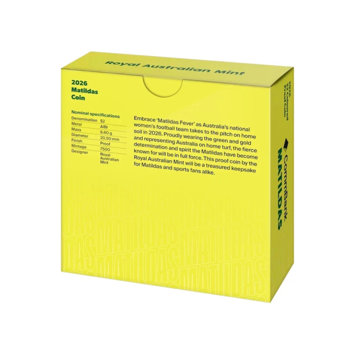 Matildas 2026 Proof Coin Football Soccer Green Two Dollar $2 Matilda Australia