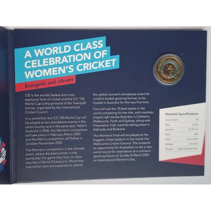 2020 $2 ICC Women's T20 World Cup Coin in Folder