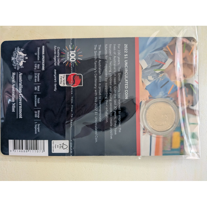 2022 Centenary of the Smith Family $1 coin on card