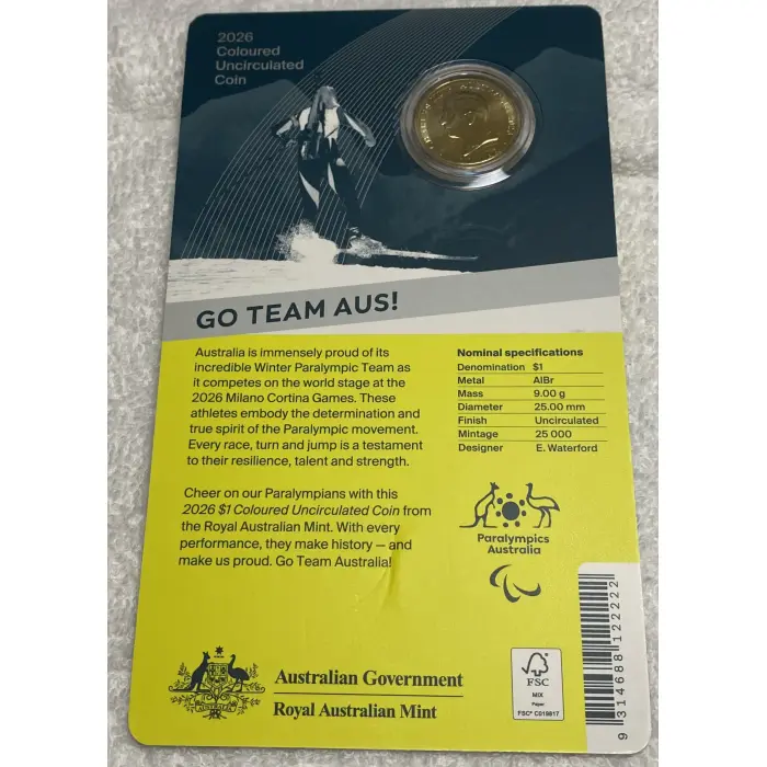 2026 Winter Olympics Uncirculated $1 coloured coins in card bundle