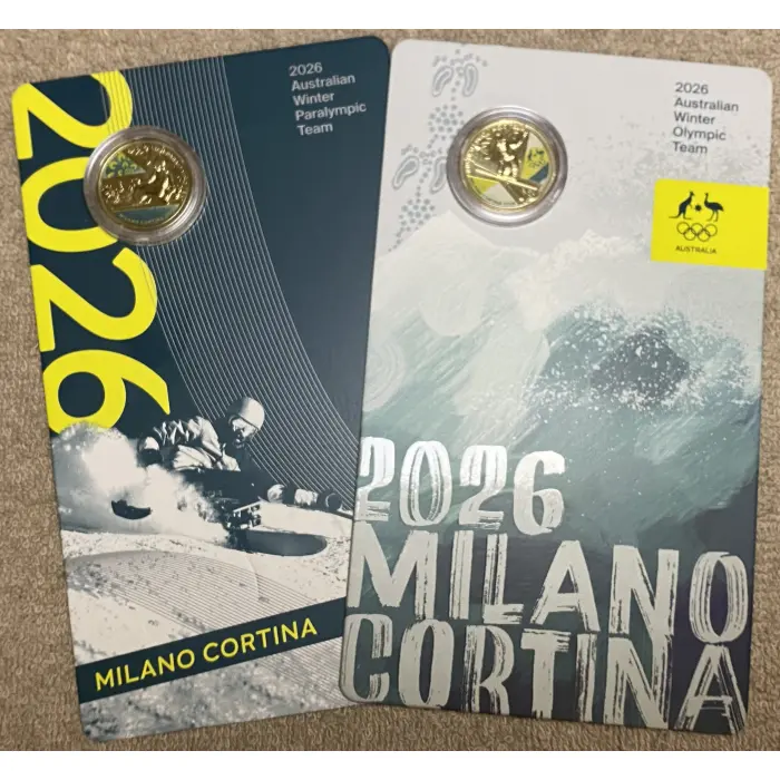 2026 Winter Olympics Uncirculated $1 coloured coins in card bundle