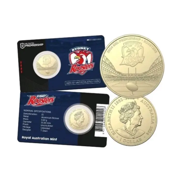 2024  $1  NRL SYDNEY ROOSTERS CARDED COIN