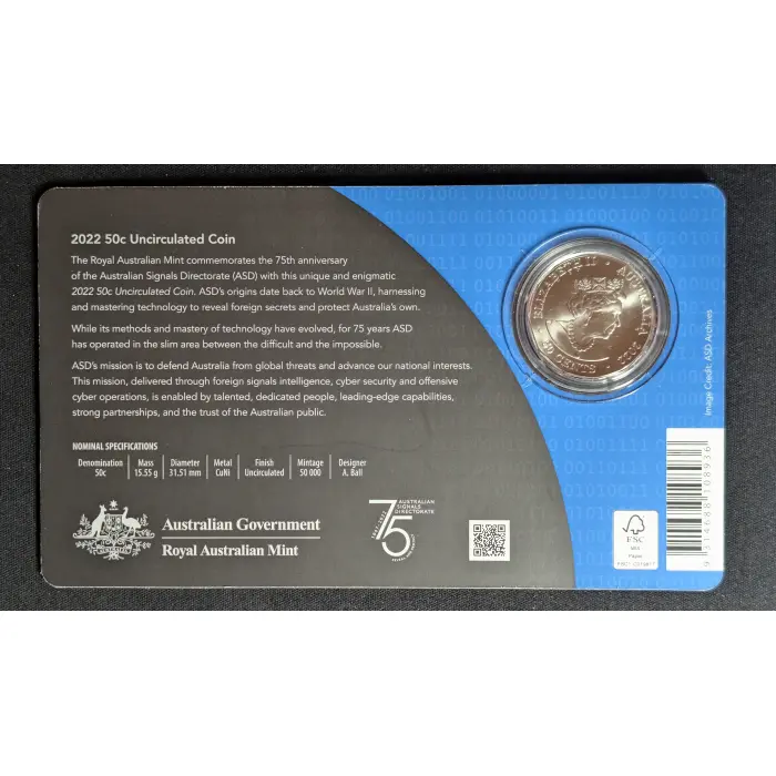 2022 75th Anniversary Australian Signals Directorate Reveal & Protect 50c