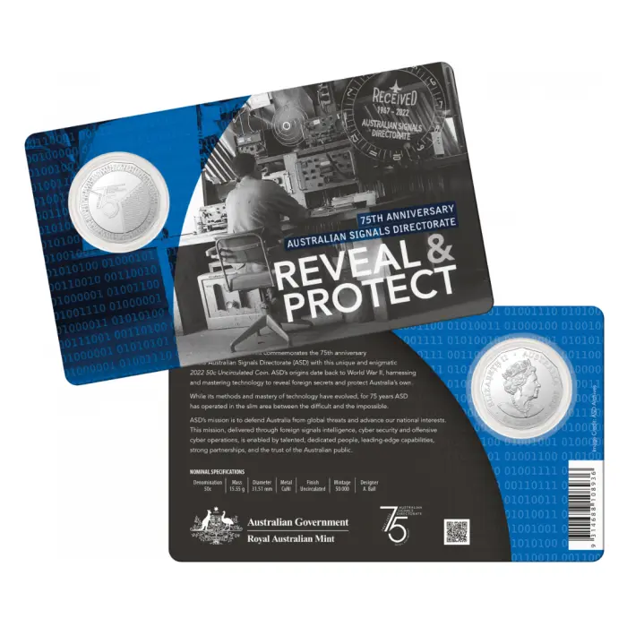 2022 75th Anniversary Australian Signals Directorate Reveal & Protect 50c