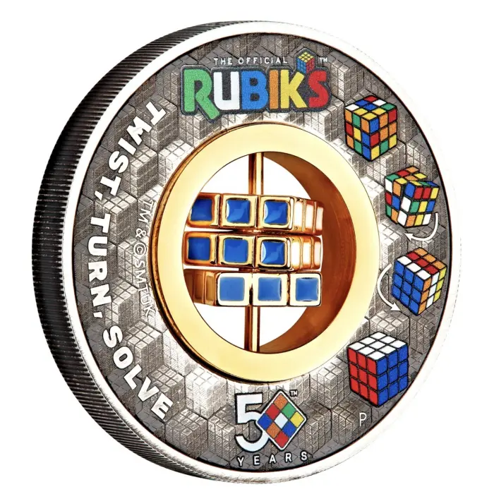 2024 $2 Rubik's Cube 50th Anniversary 2oz Fine Silver Antiqued Coin