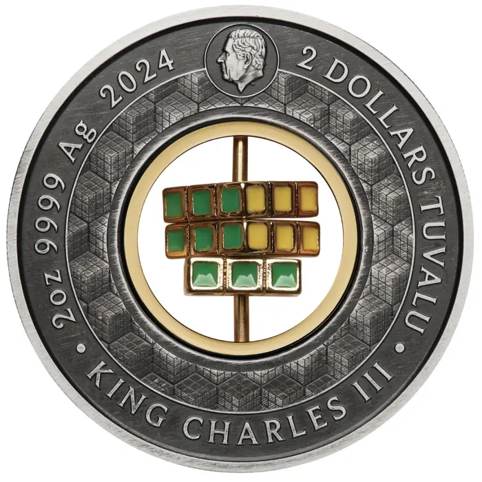 2024 $2 Rubik's Cube 50th Anniversary 2oz Fine Silver Antiqued Coin