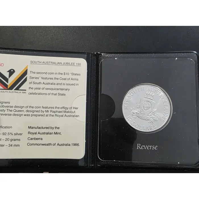1986 - "South Australia" State Series - Silver $10 Coin