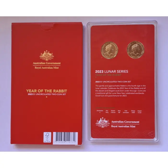 2023 $1 Lunar Series Year Of The Rabbit Two-coin Mint Set