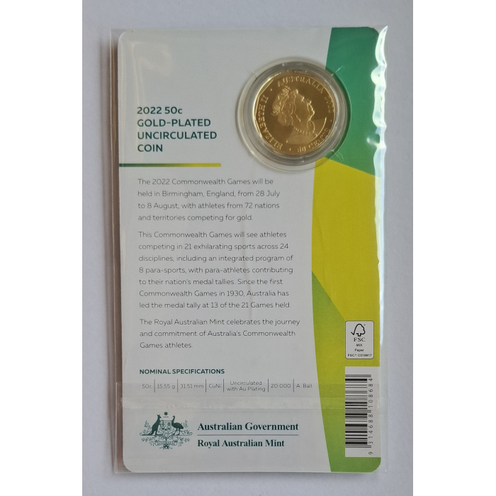 2022 50c Australian Commonwealth Team 'AUS' Carded coin