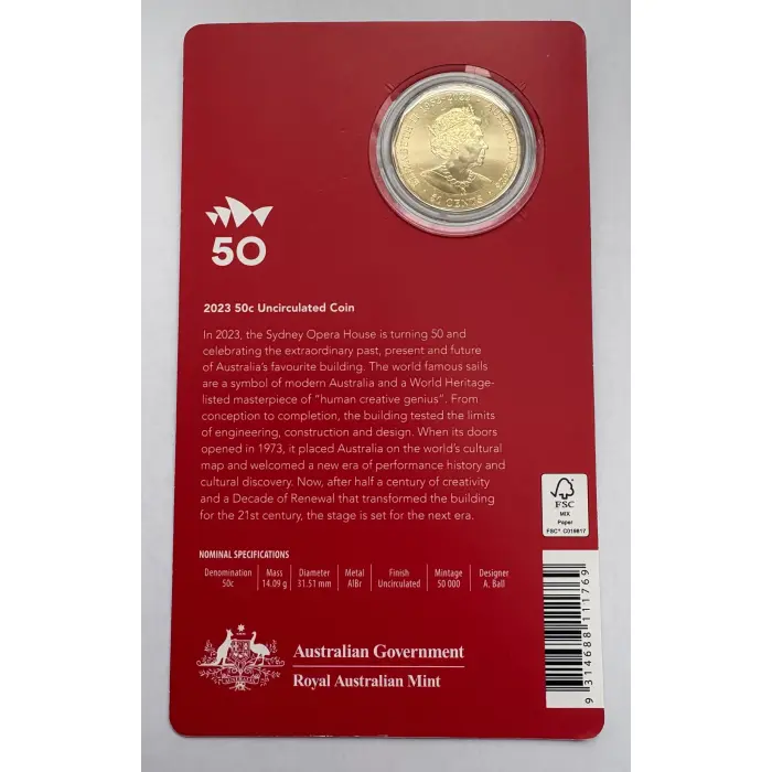 RAM 50c 2023 Sydney Opera House 50th Anniversary UNC