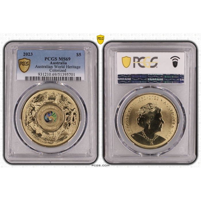 2023  $5  Australian World Heritage Coloured Coin  PCGS MS69