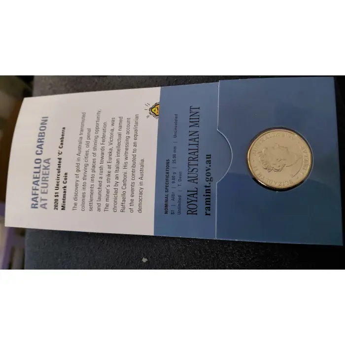 Eureka set up for grabs - $1 unc 'C' mint coin on card