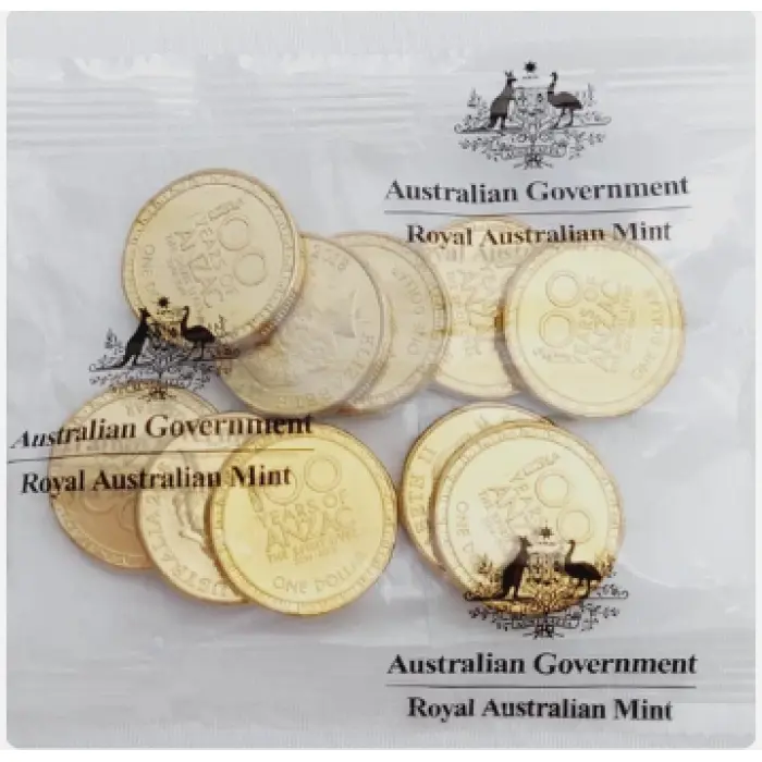 2018 $1 100 YEARS OF ANZAC RAM SEALED BAG 10 UNCIRCULATED COINS