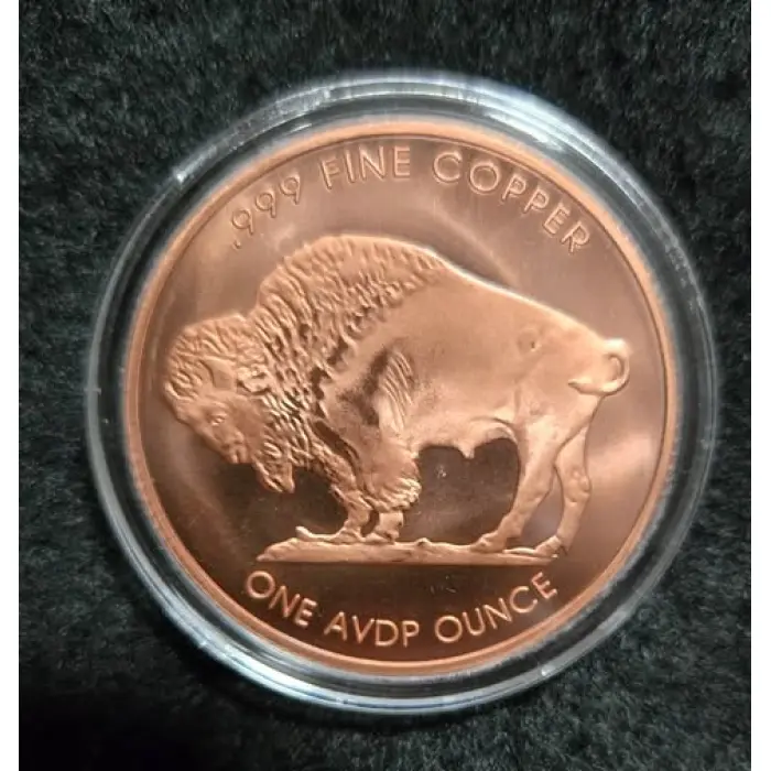 Copper bullion - 1 oz fine .999 copper round.