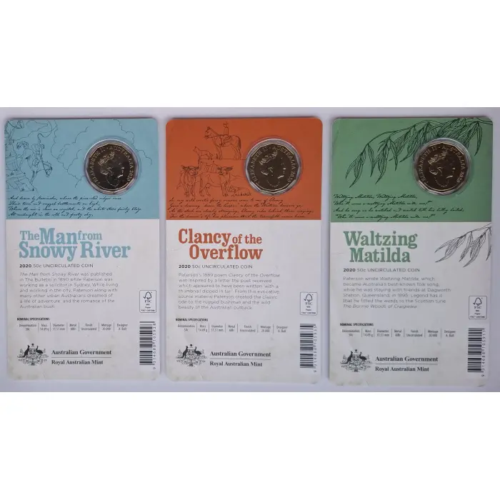 2020 50c Banjo Patterson Carded Three-coin Set