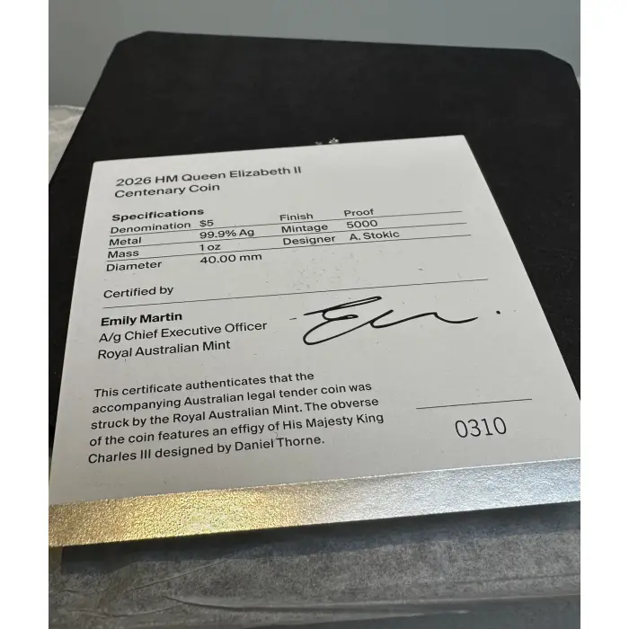 2026 HM Queen Elizabeth II Centenary $5 Fine Silver Proof 1oz Coin New & Boxed