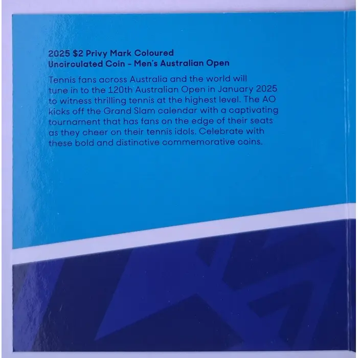 2025 $2 Australian Open Men's FLUORO YELLOW Tennis Coin with 'ENVELOPE' Privy