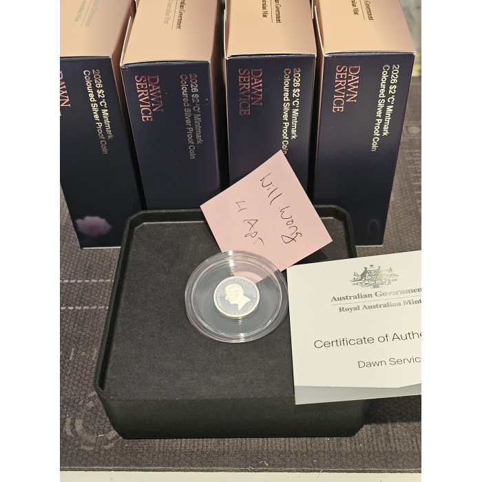 2026 $2 'C' mintmark coloured coin ANZAC Dawn Service