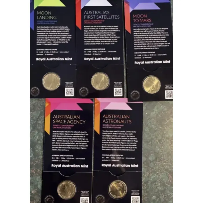 2024 $1 Out Of This World “A”  for Adelaide Counterstamp Coin Set of 5 Cards