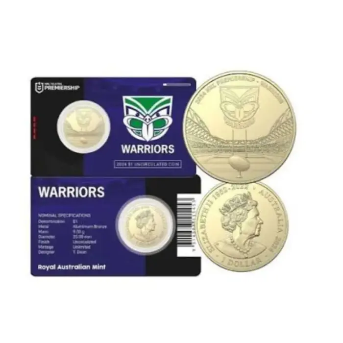 2024  $1  NRL NEW ZEALND WARRIORS CARDED COIN