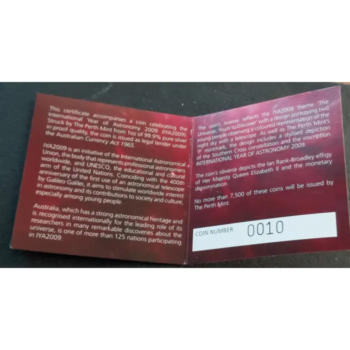 International Year of Astronomy 2009 1oz Silver Proof  Coin -  The Perth Mint