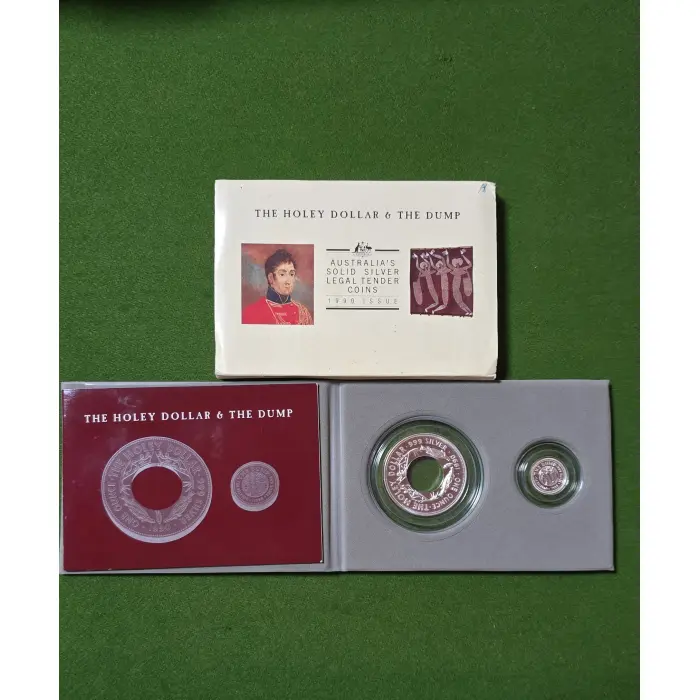 1990 Australia's solid silver Holey Dollar & the Dump set