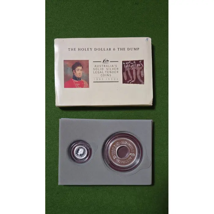 1990 Australia's solid silver Holey Dollar & the Dump set