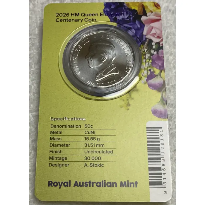 2026 Uncirculated 50c Coin Queen Elizabeth 100th birthday