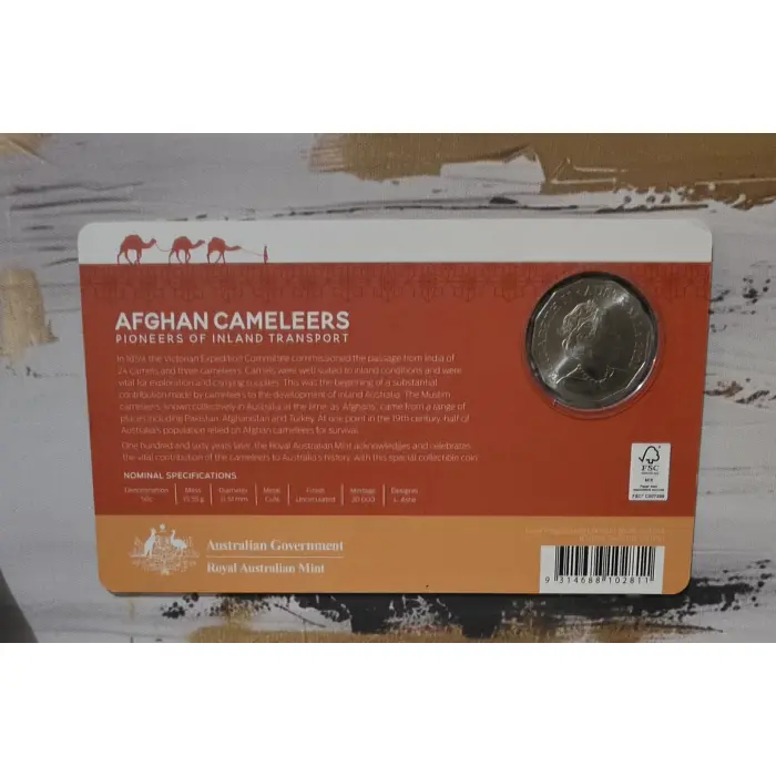 2020 50c Uncirculated Carded Coin Afghan Cameleers.