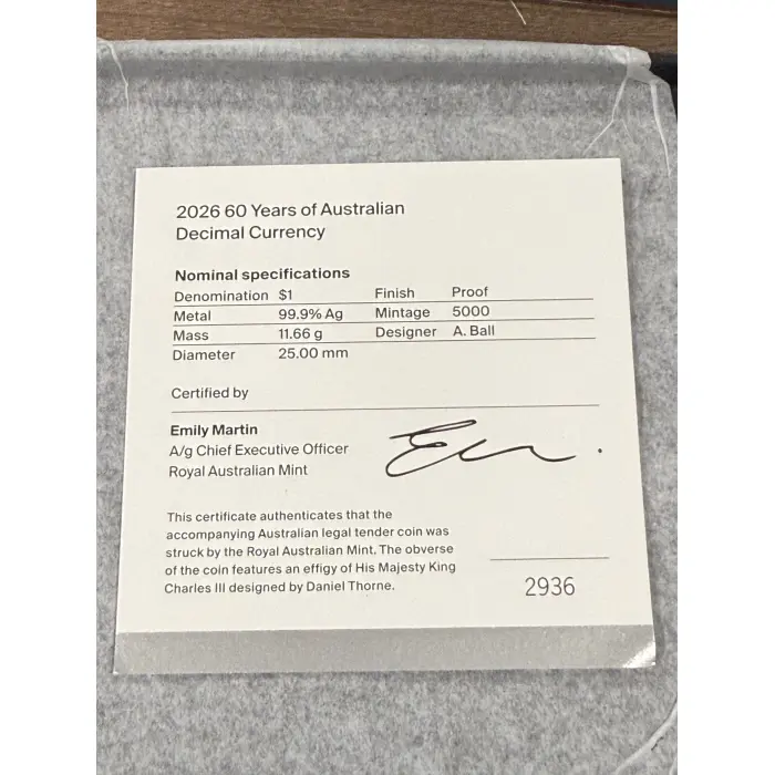 2026 60 Years of Australian Decimal Currency *C' Mint Silver Proof #2936