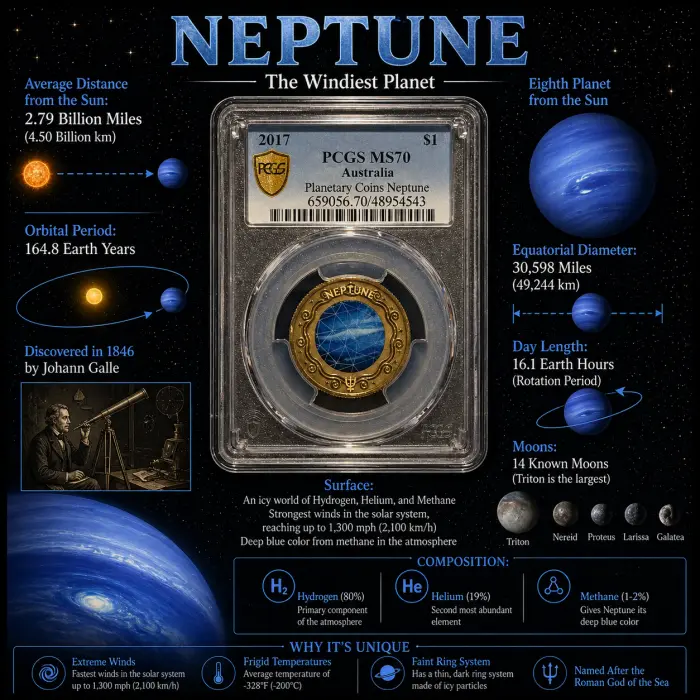 2017 Australian $1 MS70 Planetary Coins Neptune PCGS - Top Pop