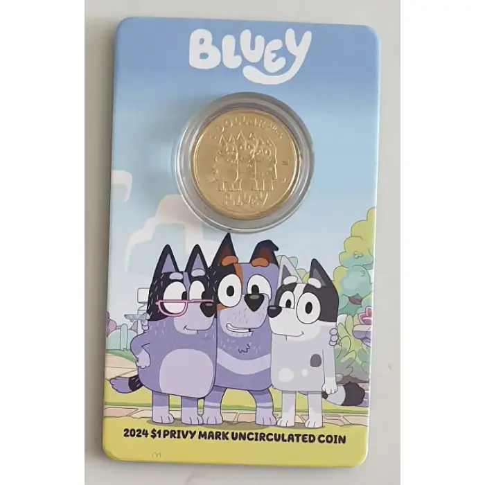 2024 Bluey Dollarbucks $1 Privy Mark Coin-in-Card – Stripe, Trixie and Nana
