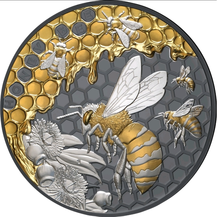 2026 Niue $10 Honey Bee 5oz Gold Plated Black Silver Proof coin