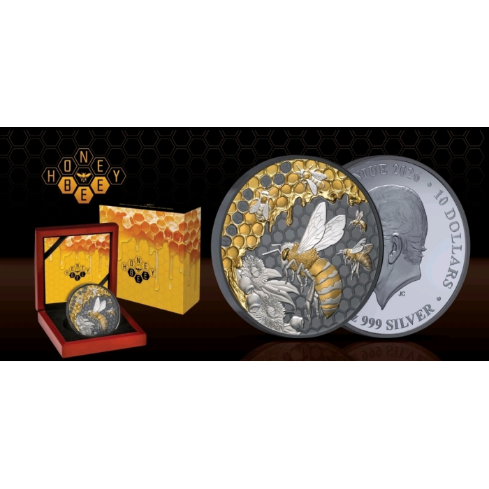 2026 Niue $10 Honey Bee 5oz Gold Plated Black Silver Proof coin