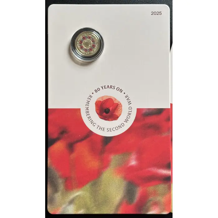 2025 $2 C-MINT REMEMBRANCE 80th ANNIVERSARY WWII "POPPY WREATH" COIN ON CARD